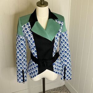 Peter Pillotto Women's Small Colorblock Mod Deco Moto Jacket Coar Belted Target